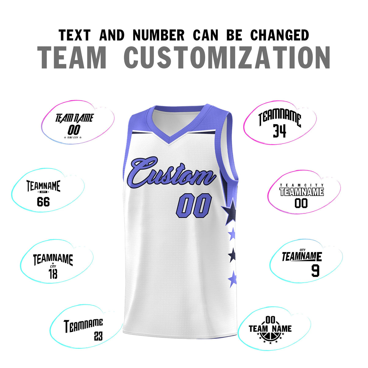 Custom Youth Basketball Uniform White Purple Two Tone Side Star Add Name Number &amp; Logo