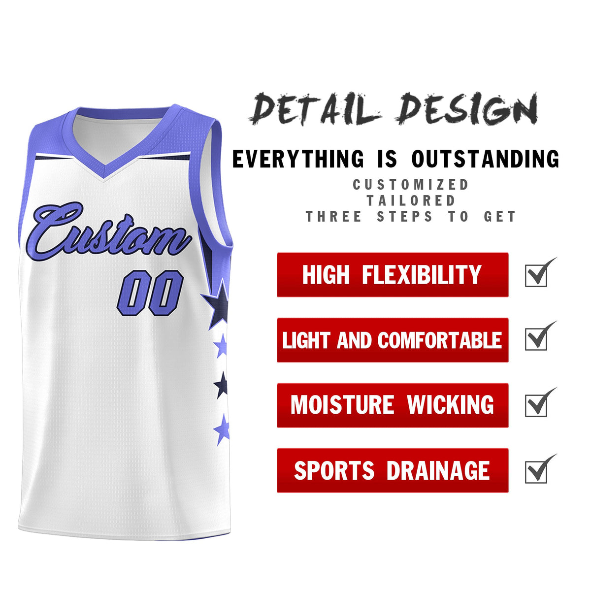 Custom Youth Basketball Uniform White Purple Two Tone Side Star Add Name Number &amp; Logo