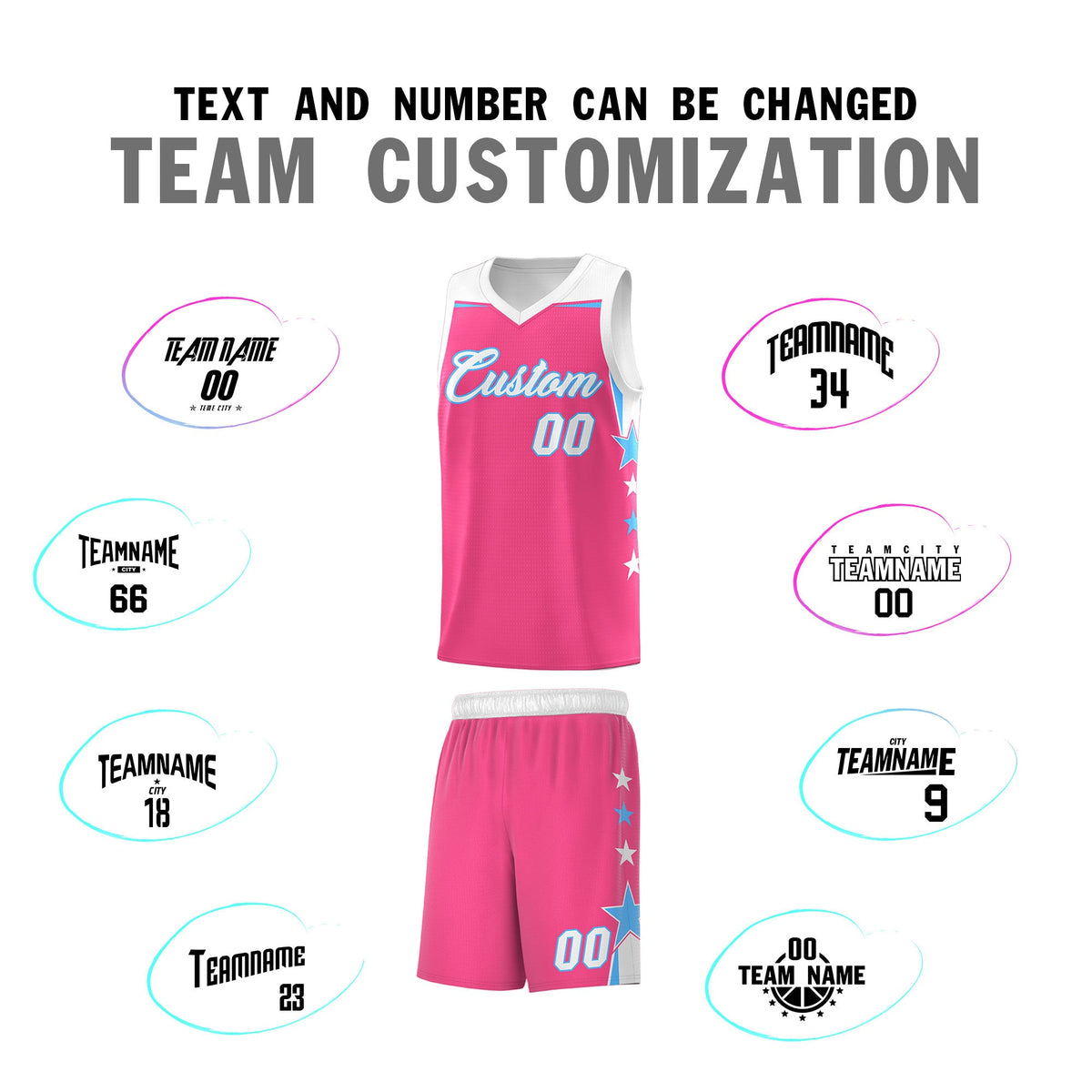 Custom Youth Basketball Uniform Pink White Two Tone Side Star Personalized Team Jersey