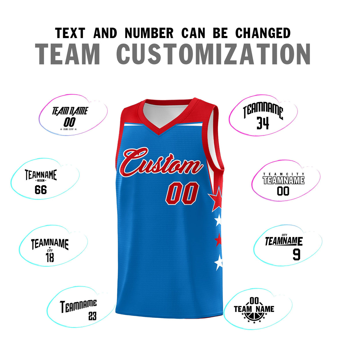 Custom Youth Basketball Uniform Royal Red Two Tone Side Star Color Block Team Jersey