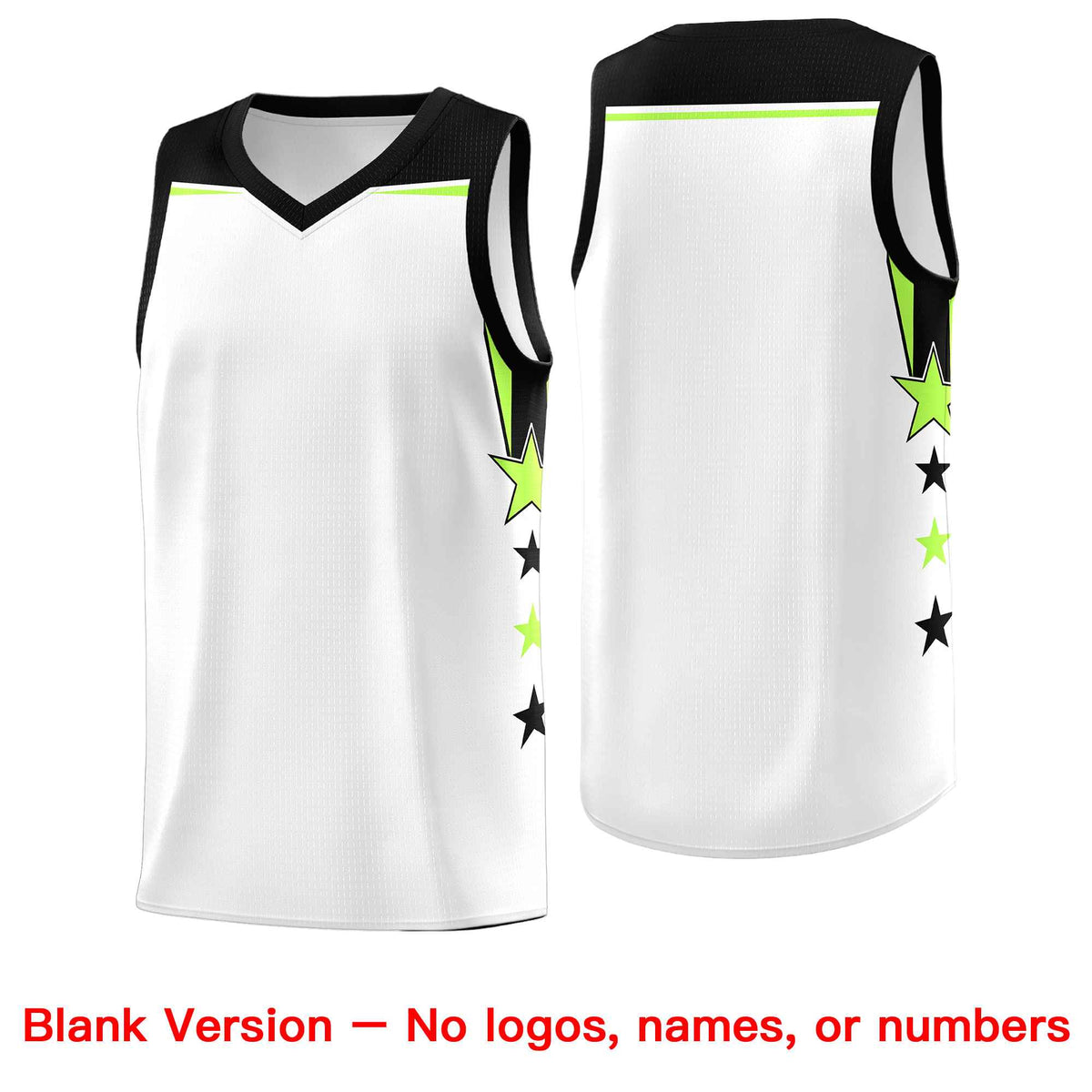 Custom Youth Basketball Uniform White Black Two Tone Side Star Add Name Number &amp; Logo
