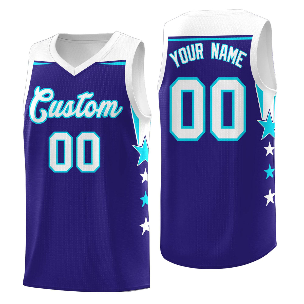 Custom Youth Basketball Uniform Royal White Two Tone Side Star Add Name Number &amp; Logo