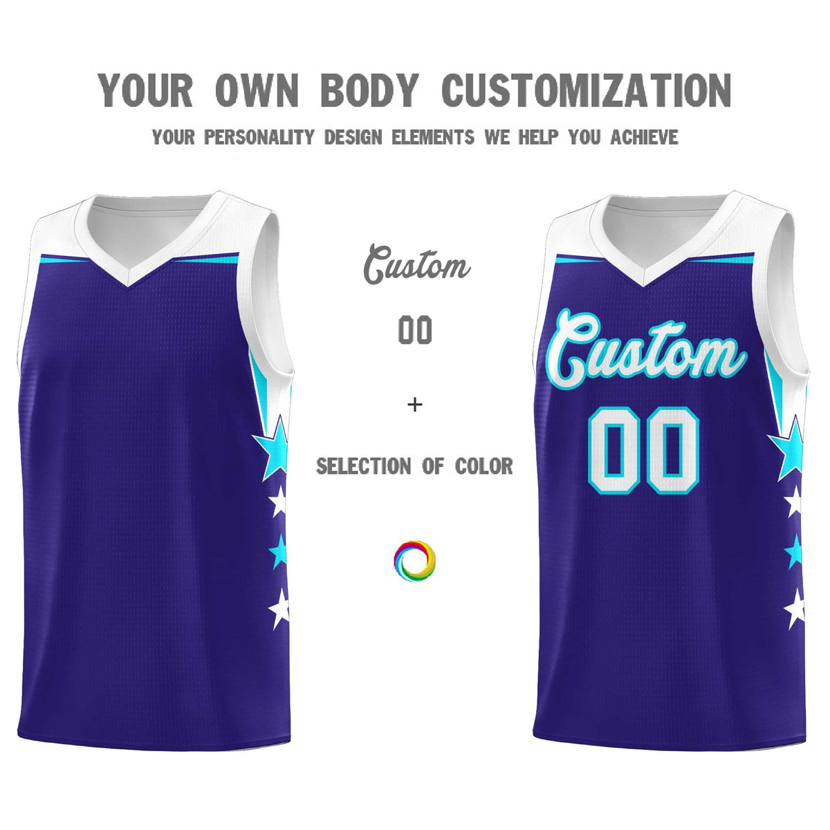 Custom Youth Basketball Uniform Royal White Two Tone Side Star Add Name Number &amp; Logo