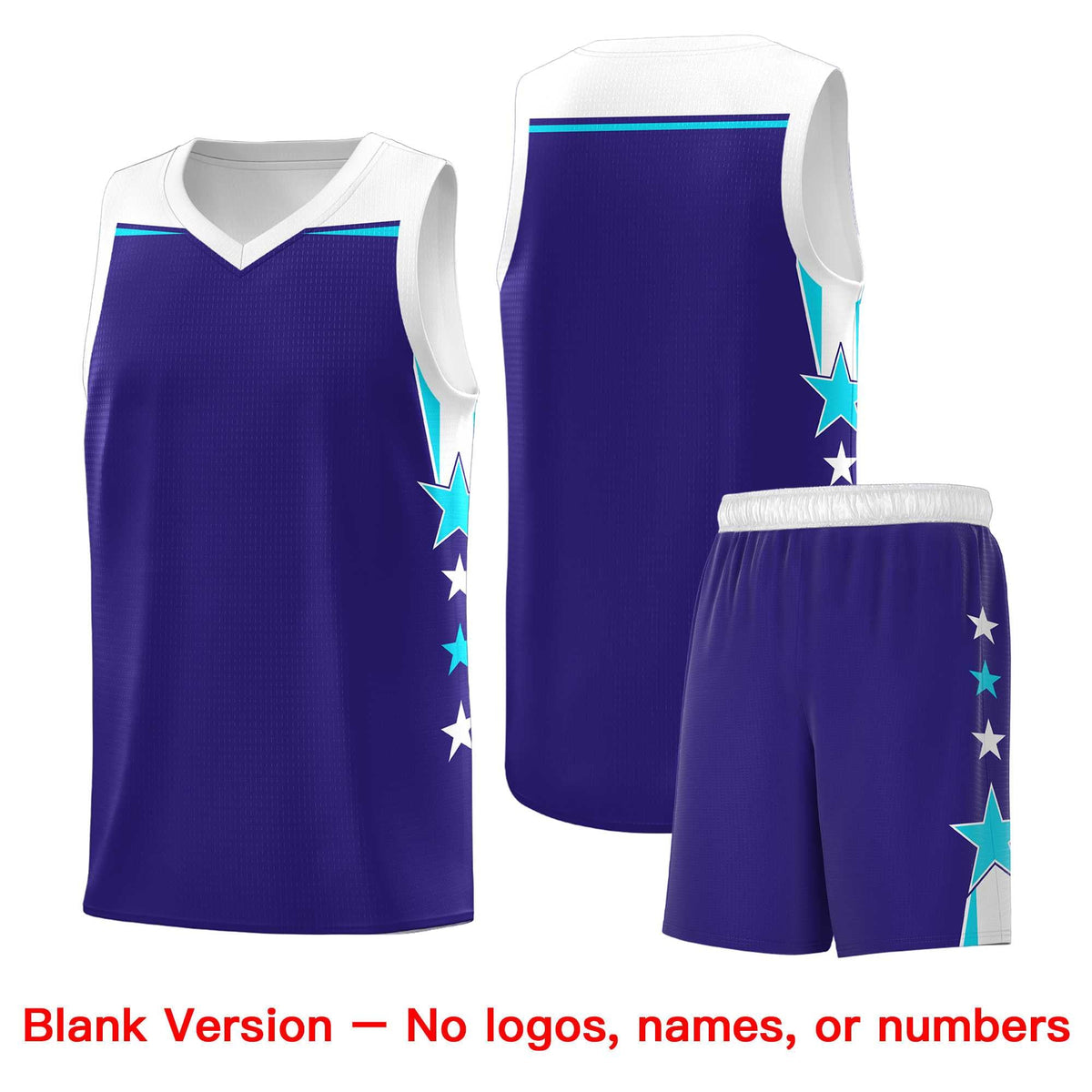 Custom Youth Basketball Uniform Royal White Two Tone Side Star Add Name Number &amp; Logo