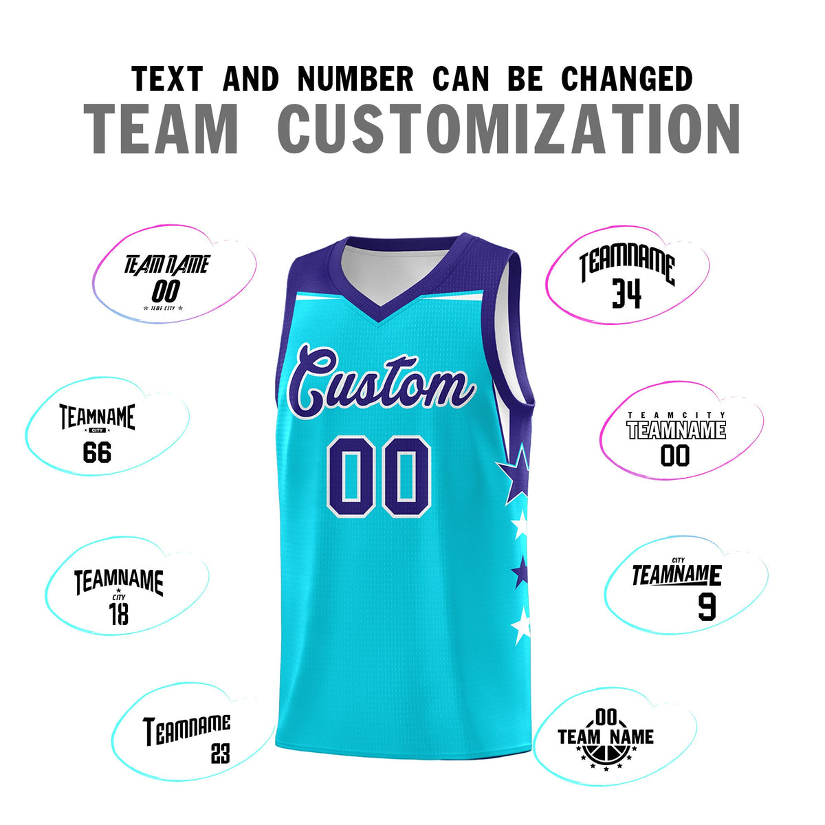 Custom Youth Basketball Uniform Sky Blue Royal Two Tone Side Star Personalized Team Jersey