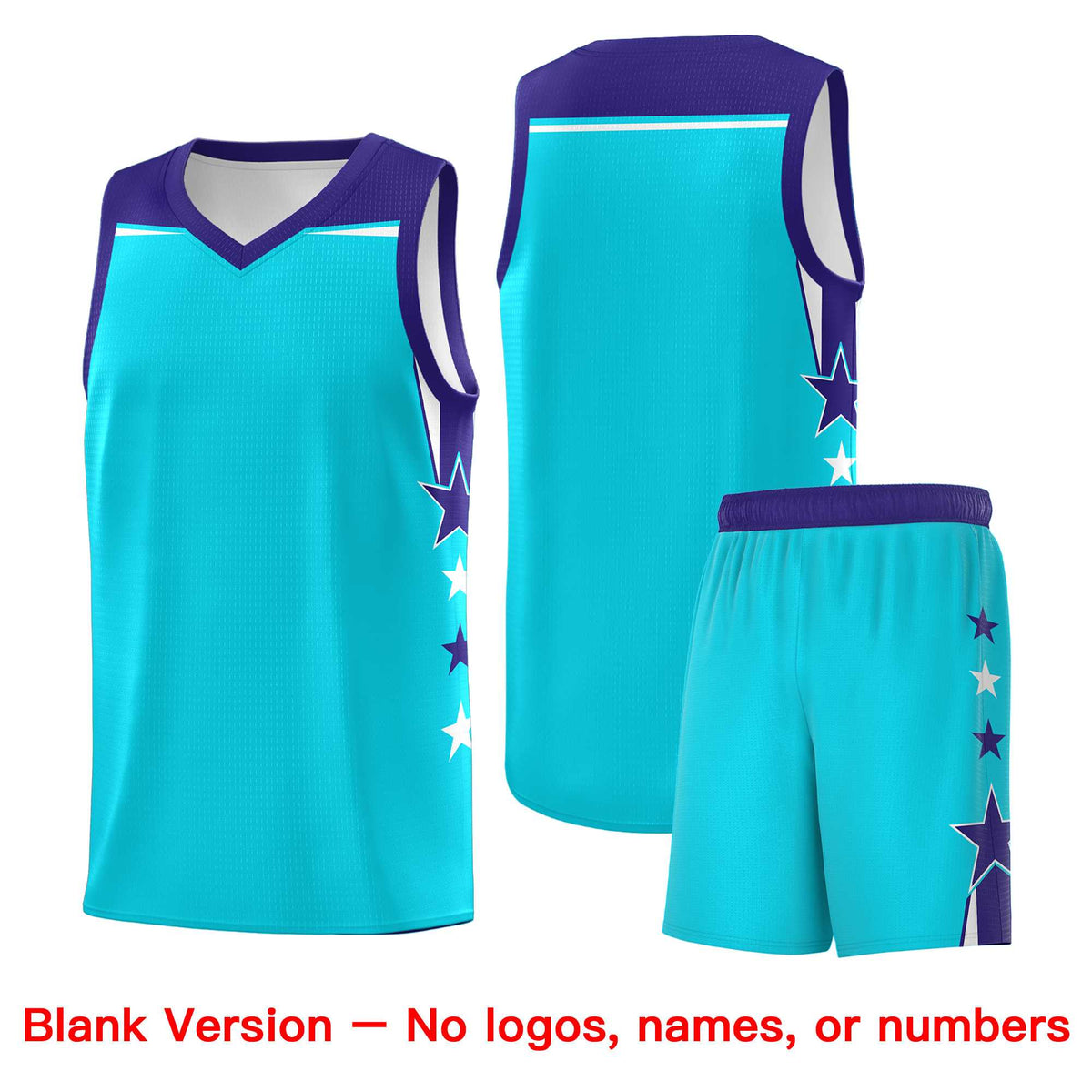 Custom Youth Basketball Uniform Sky Blue Royal Two Tone Side Star Personalized Team Jersey