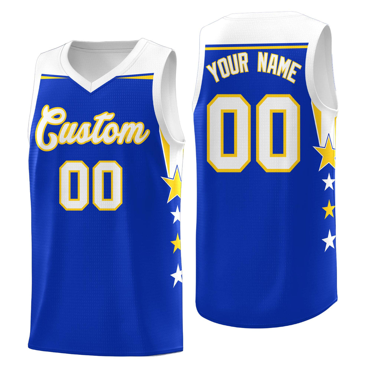 Custom Youth Basketball Uniform Royal White Two Tone Side Star Add Name Number &amp; Logo