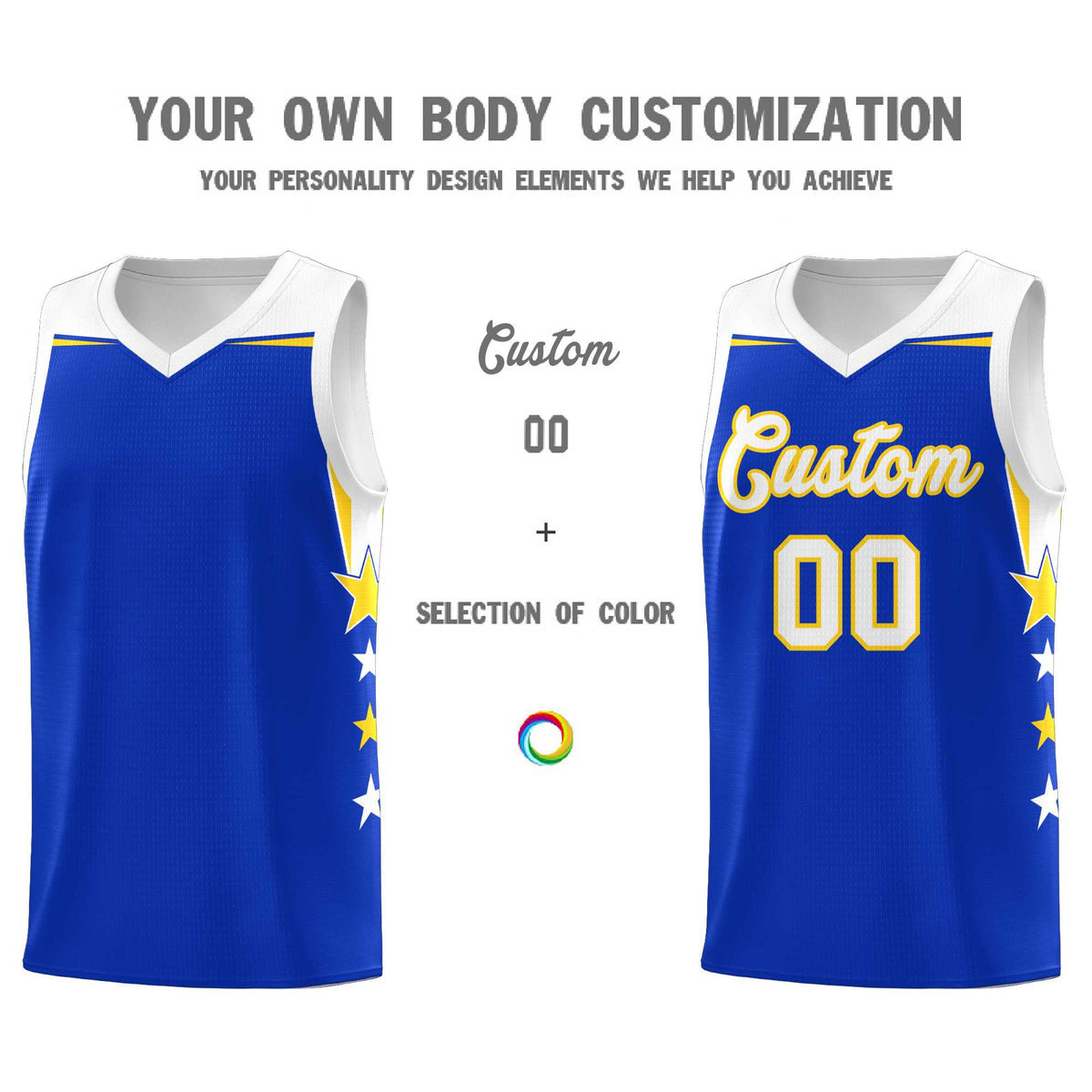 Custom Youth Basketball Uniform Royal White Two Tone Side Star Add Name Number &amp; Logo