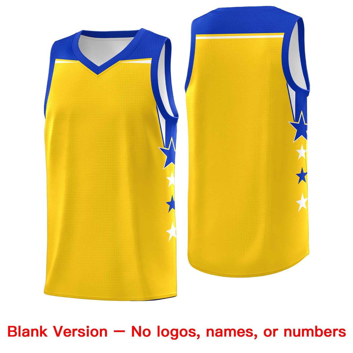 Custom Youth Basketball Uniform Gold Royal Two Tone Side Star Personalized Team Jersey