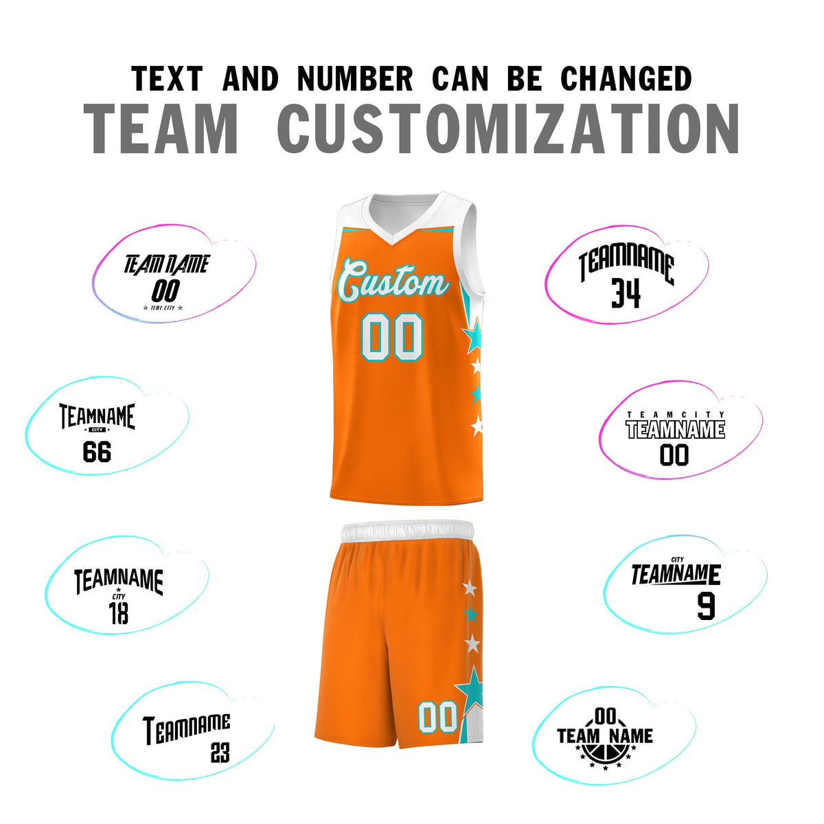 Custom Youth Basketball Uniform Orange White Two Tone Side Star Add Name Number &amp; Logo