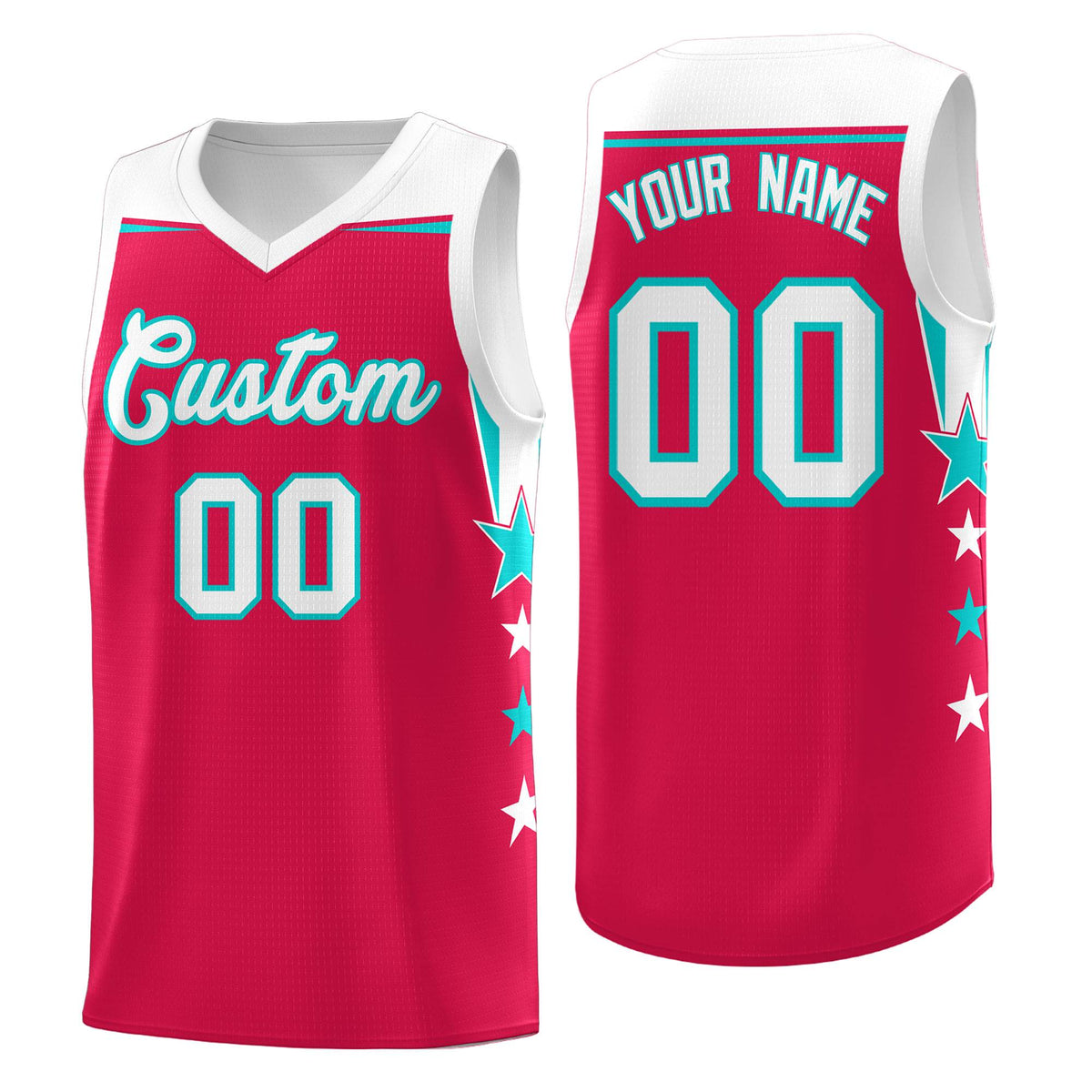 Custom Youth Basketball Uniform Red White Two Tone Side Star Add Name Number &amp; Logo