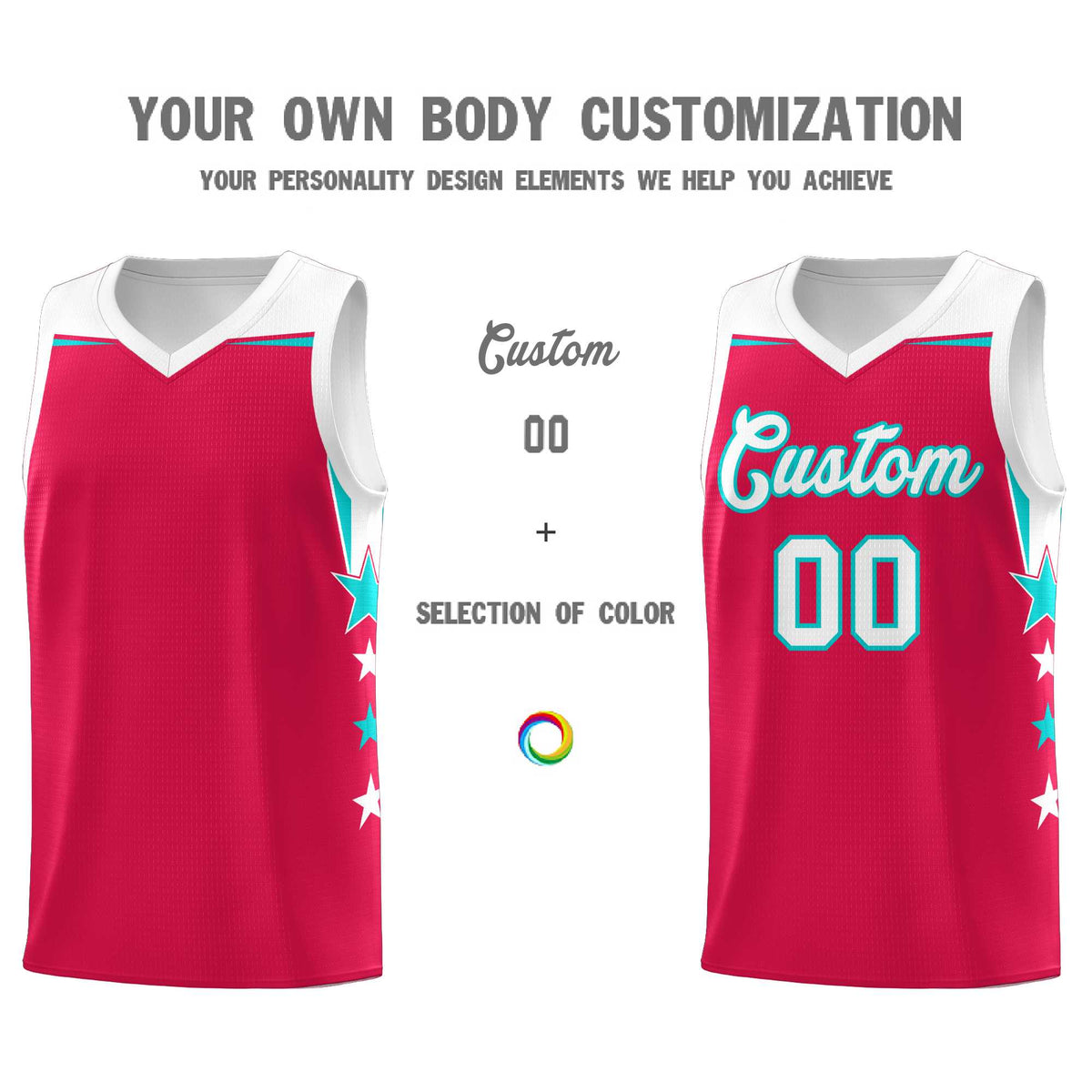 Custom Youth Basketball Uniform Red White Two Tone Side Star Add Name Number &amp; Logo