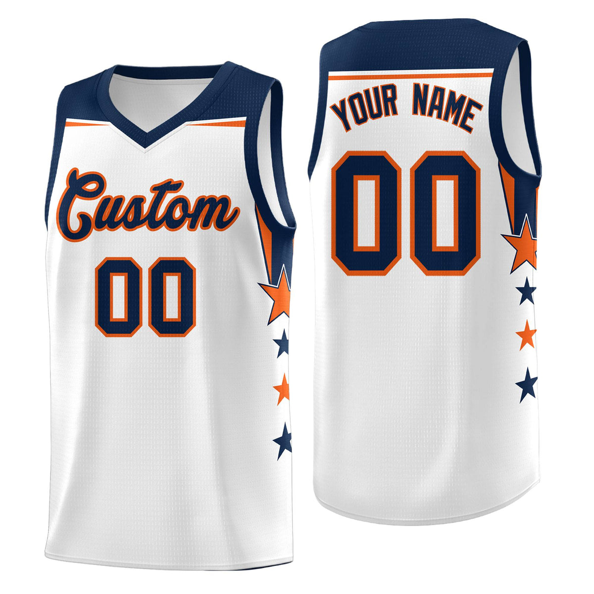 Custom Youth Basketball Uniform White Navy Two Tone Side Star Color Block Team Jersey