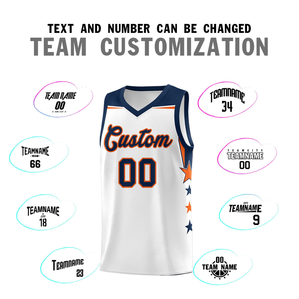Custom Youth Basketball Uniform White Navy Two Tone Side Star Color Block Team Jersey