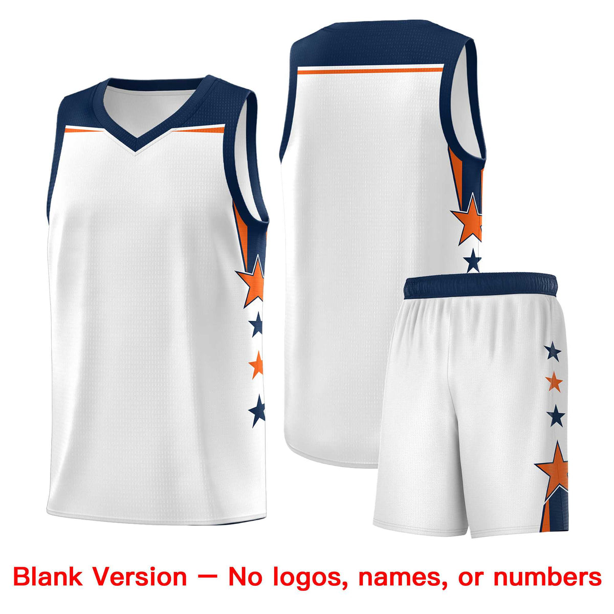 Custom Youth Basketball Uniform White Navy Two Tone Side Star Color Block Team Jersey