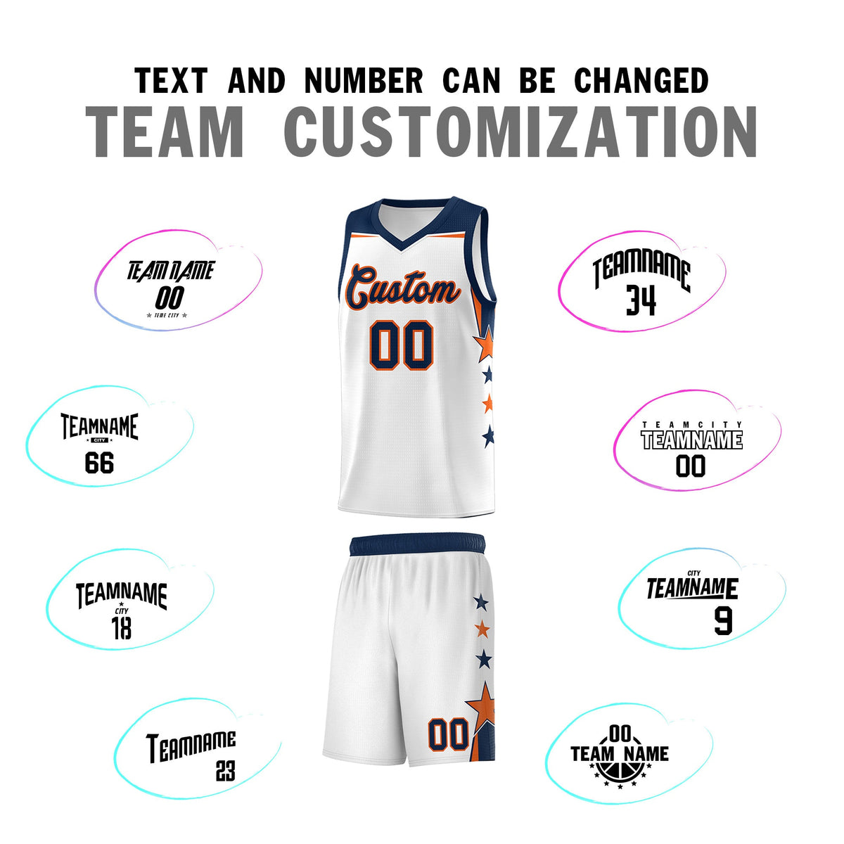 Custom Youth Basketball Uniform White Navy Two Tone Side Star Color Block Team Jersey