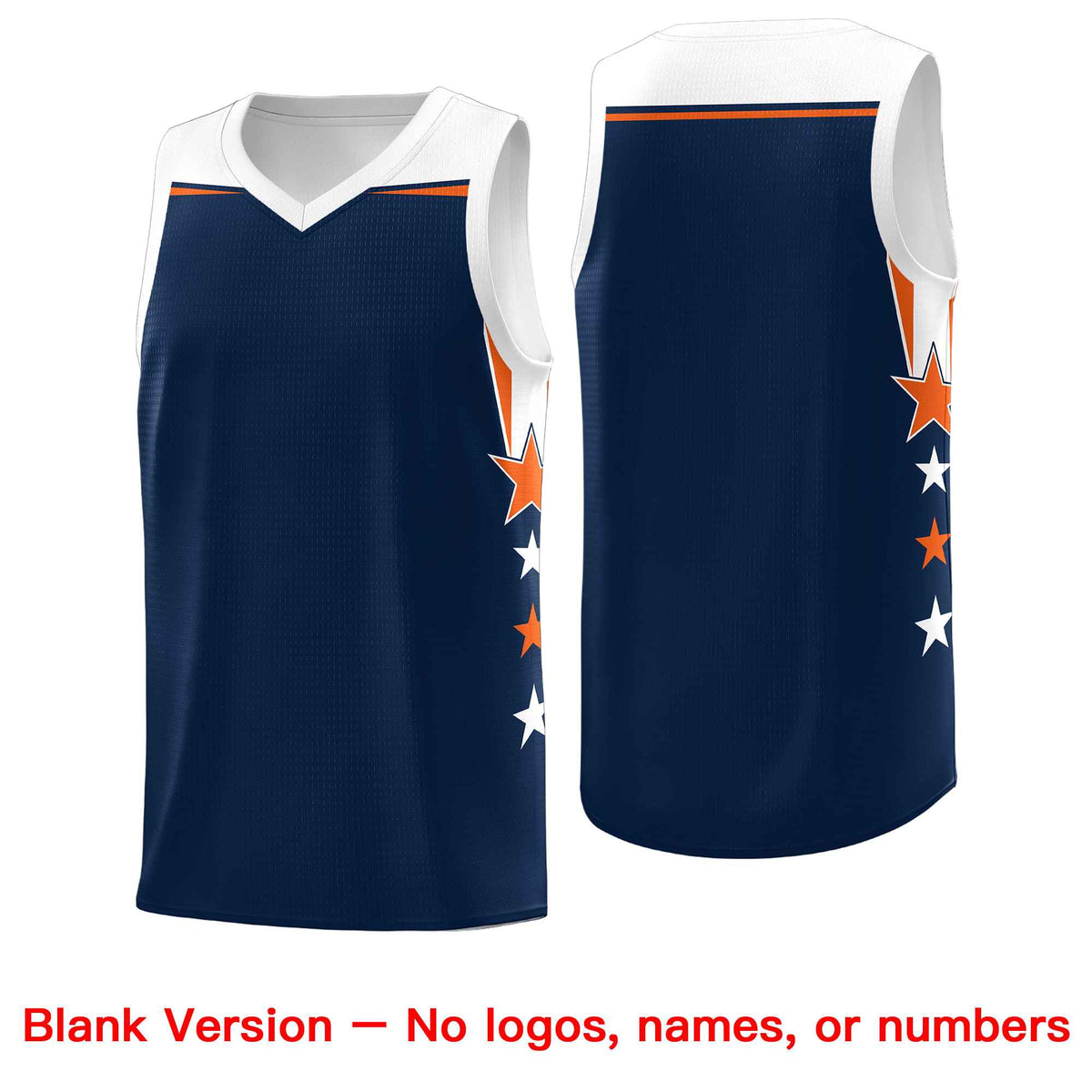 Custom Youth Basketball Uniform Navy White Two Tone Side Star Add Name Number &amp; Logo
