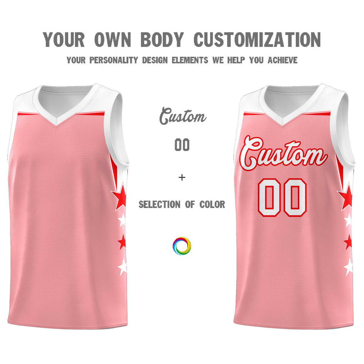 Custom Youth Basketball Uniform Light Pink White Two Tone Side Star Add Name Number & Logo