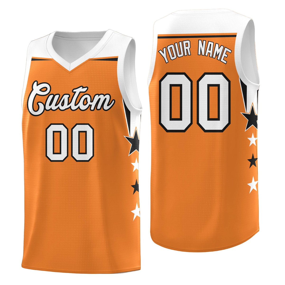Custom Youth Basketball Uniform Gold Orange White Two Tone Side Star Add Name Number &amp; Logo