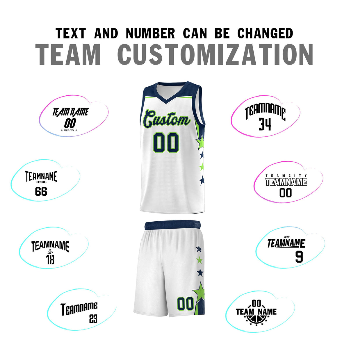 Custom Youth Basketball Uniform White Navy Two Tone Side Star Color Block Team Jersey
