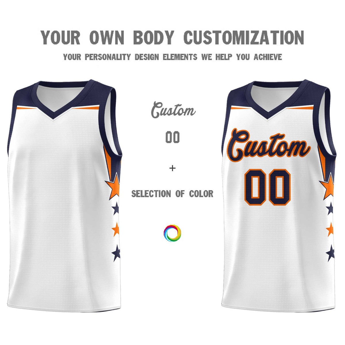 Custom Youth Basketball Uniform White Navy Two Tone Side Star Add Name Number &amp; Logo