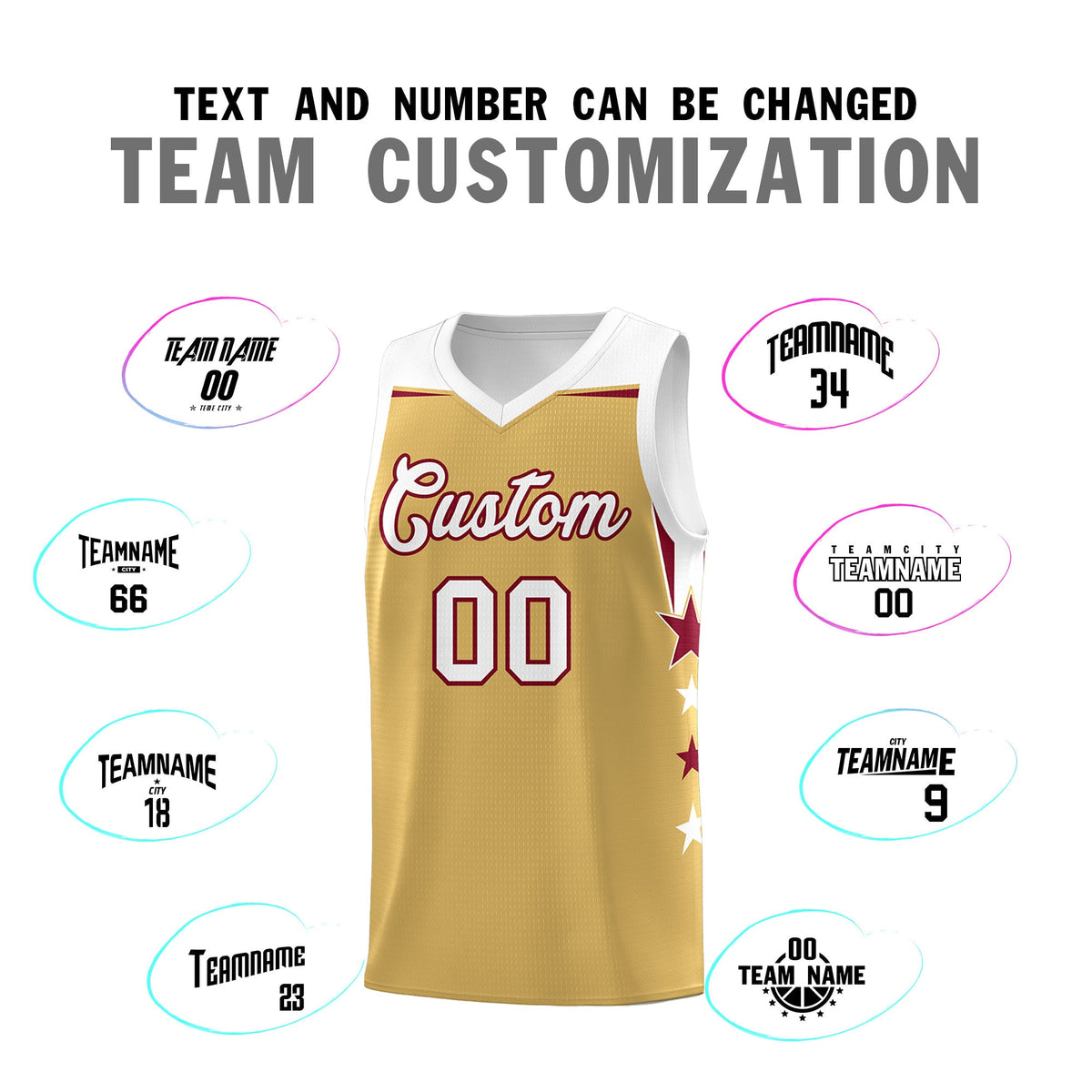 Custom Youth Basketball Uniform Old Gold White Two Tone Side Star Personalized Team Jersey