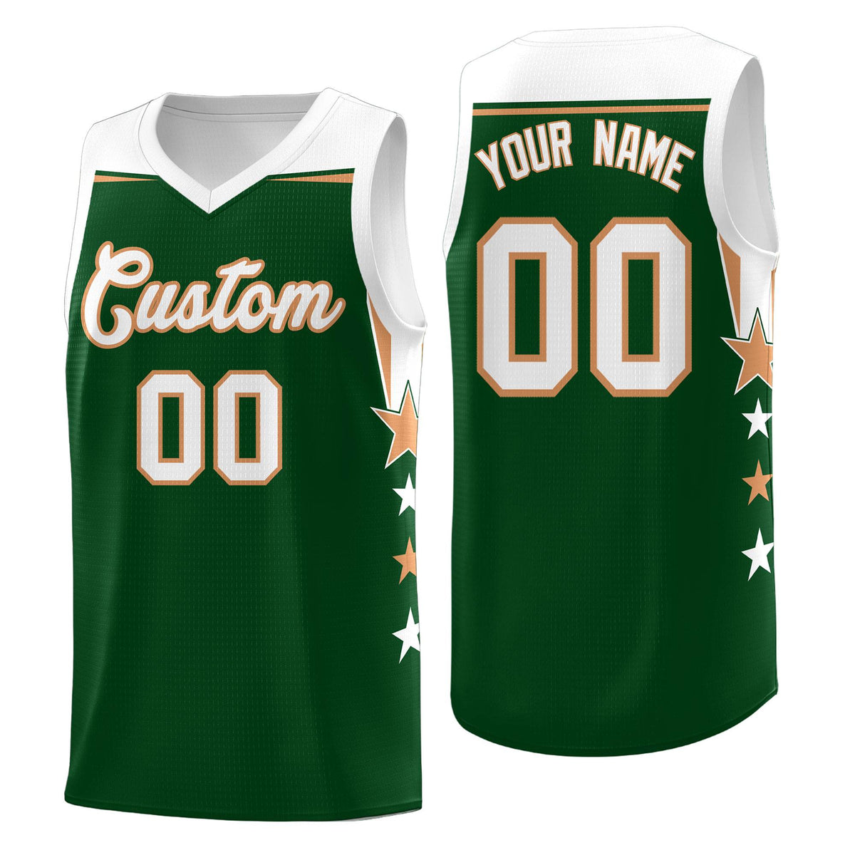 Custom Youth Basketball Uniform Green White Two Tone Side Star Personalized Team Jersey