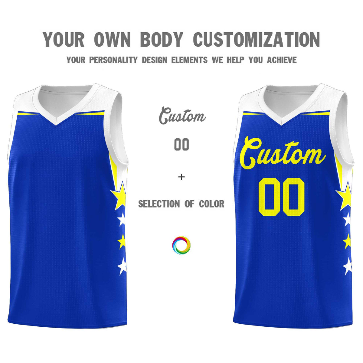 Custom Youth Basketball Uniform Royal White Two Tone Side Star Personalized Team Jersey