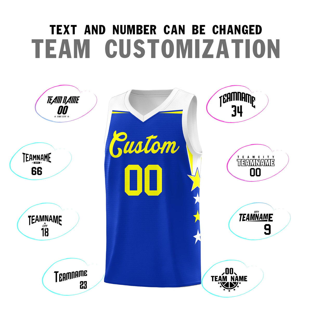 Custom Youth Basketball Uniform Royal White Two Tone Side Star Personalized Team Jersey