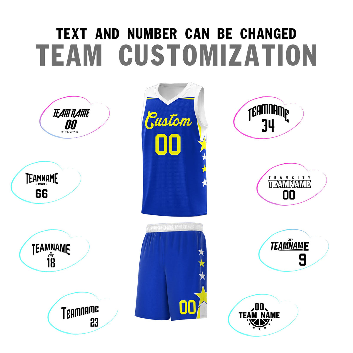 Custom Youth Basketball Uniform Royal White Two Tone Side Star Personalized Team Jersey