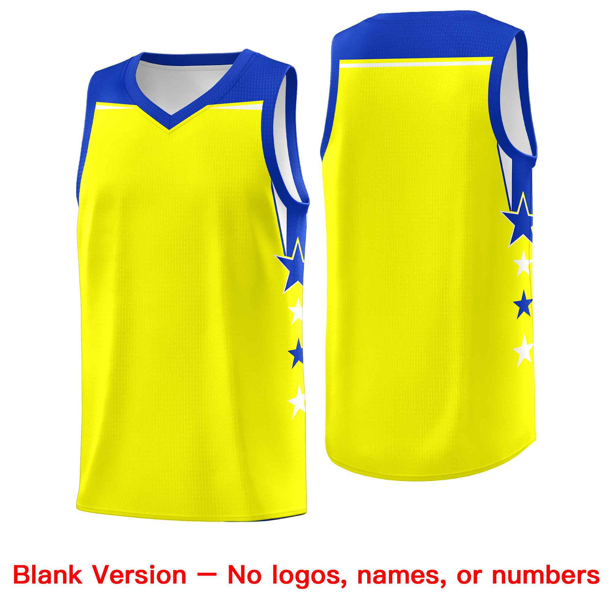 Custom Youth Basketball Uniform Fluorescent Yellow Royal Two Tone Side Star Color Block Team Jersey
