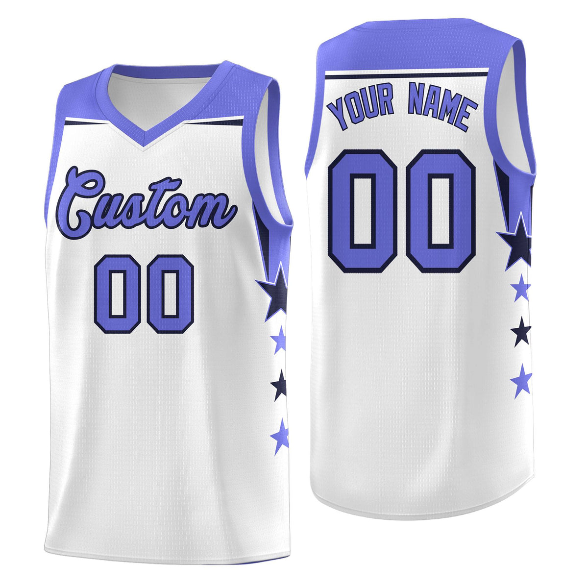 Custom Youth Basketball Uniform White Purple Two Tone Side Star Add Name Number &amp; Logo