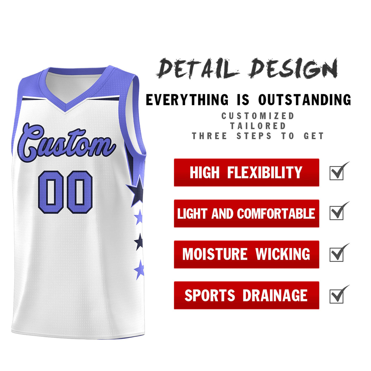 Custom Youth Basketball Uniform White Purple Two Tone Side Star Add Name Number &amp; Logo