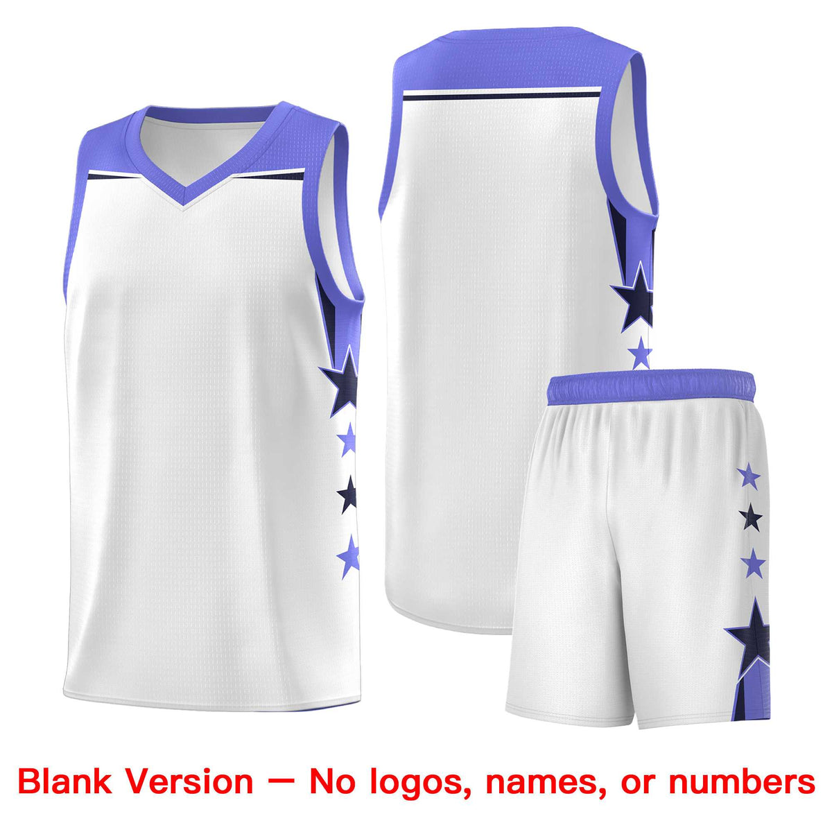 Custom Youth Basketball Uniform White Purple Two Tone Side Star Add Name Number &amp; Logo