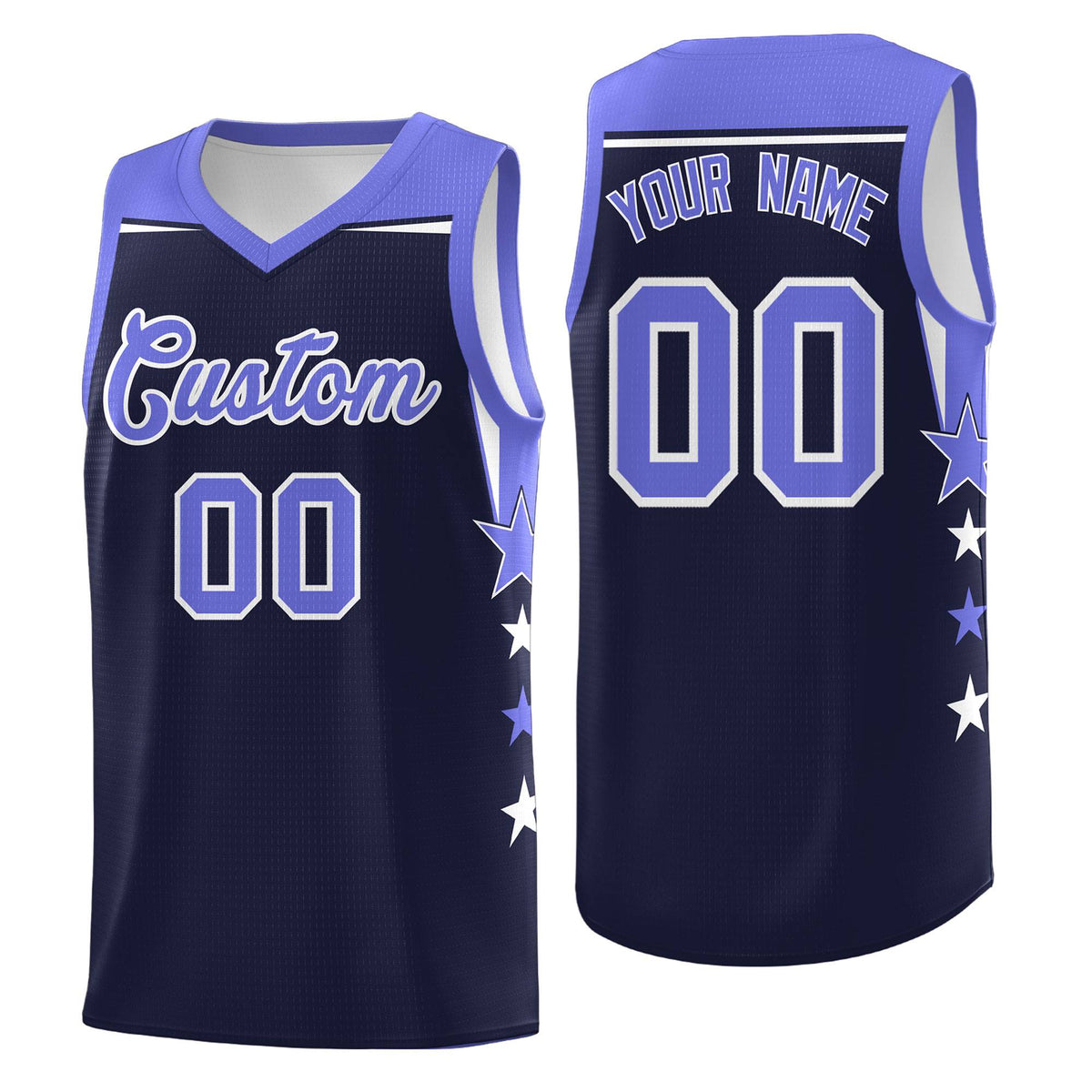 Custom Youth Basketball Uniform Navy Purple Two Tone Side Star Color Block Team Jersey