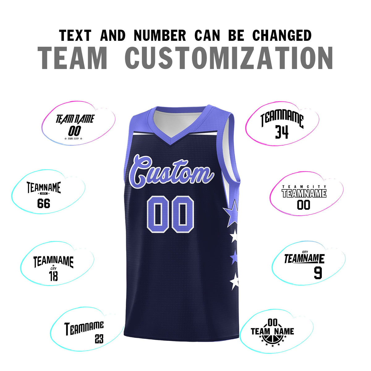 Custom Youth Basketball Uniform Navy Purple Two Tone Side Star Color Block Team Jersey