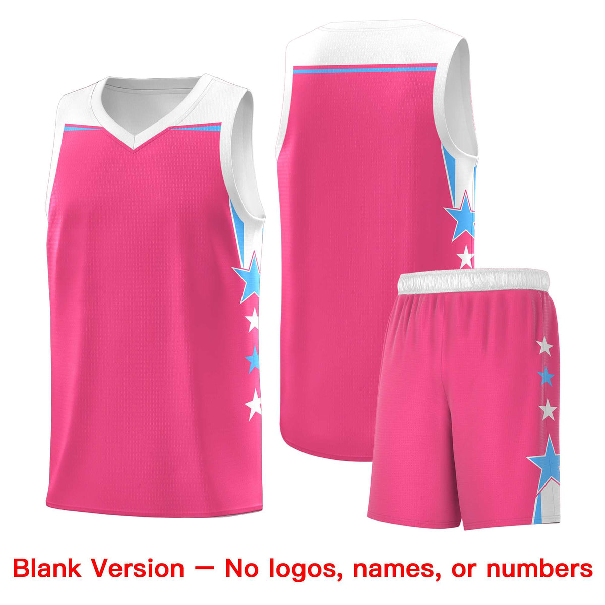 Custom Youth Basketball Uniform Pink White Two Tone Side Star Personalized Team Jersey