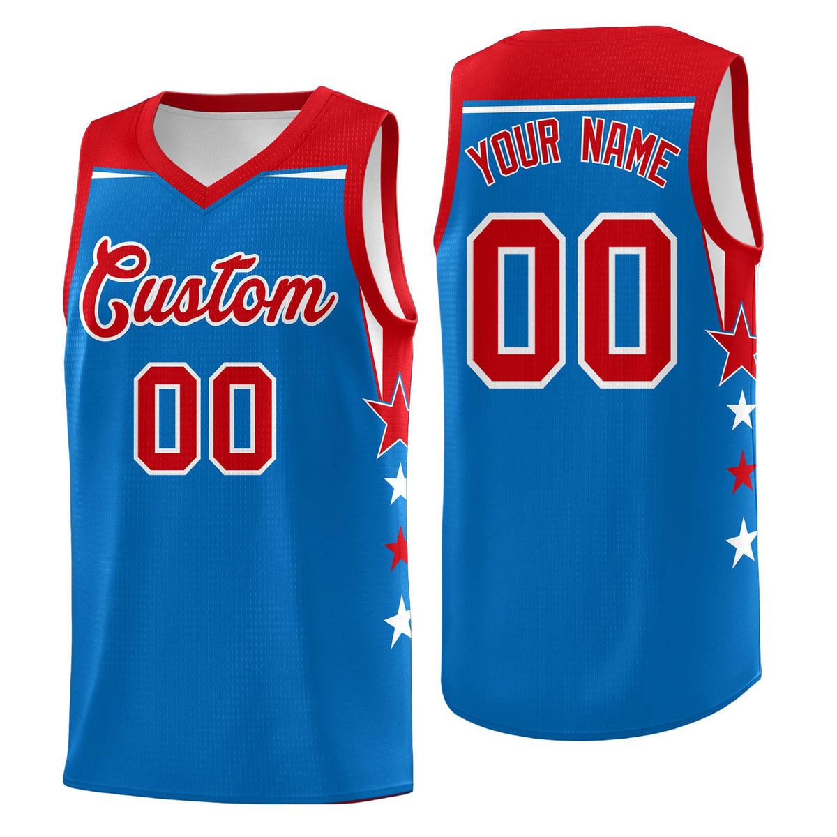 Custom Youth Basketball Uniform Royal Red Two Tone Side Star Color Block Team Jersey