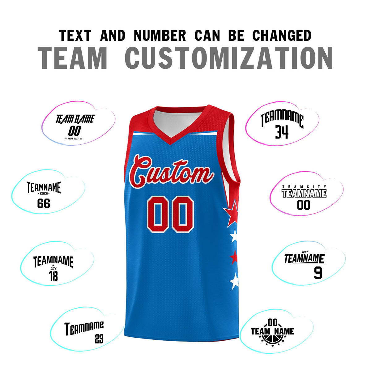 Custom Youth Basketball Uniform Royal Red Two Tone Side Star Color Block Team Jersey