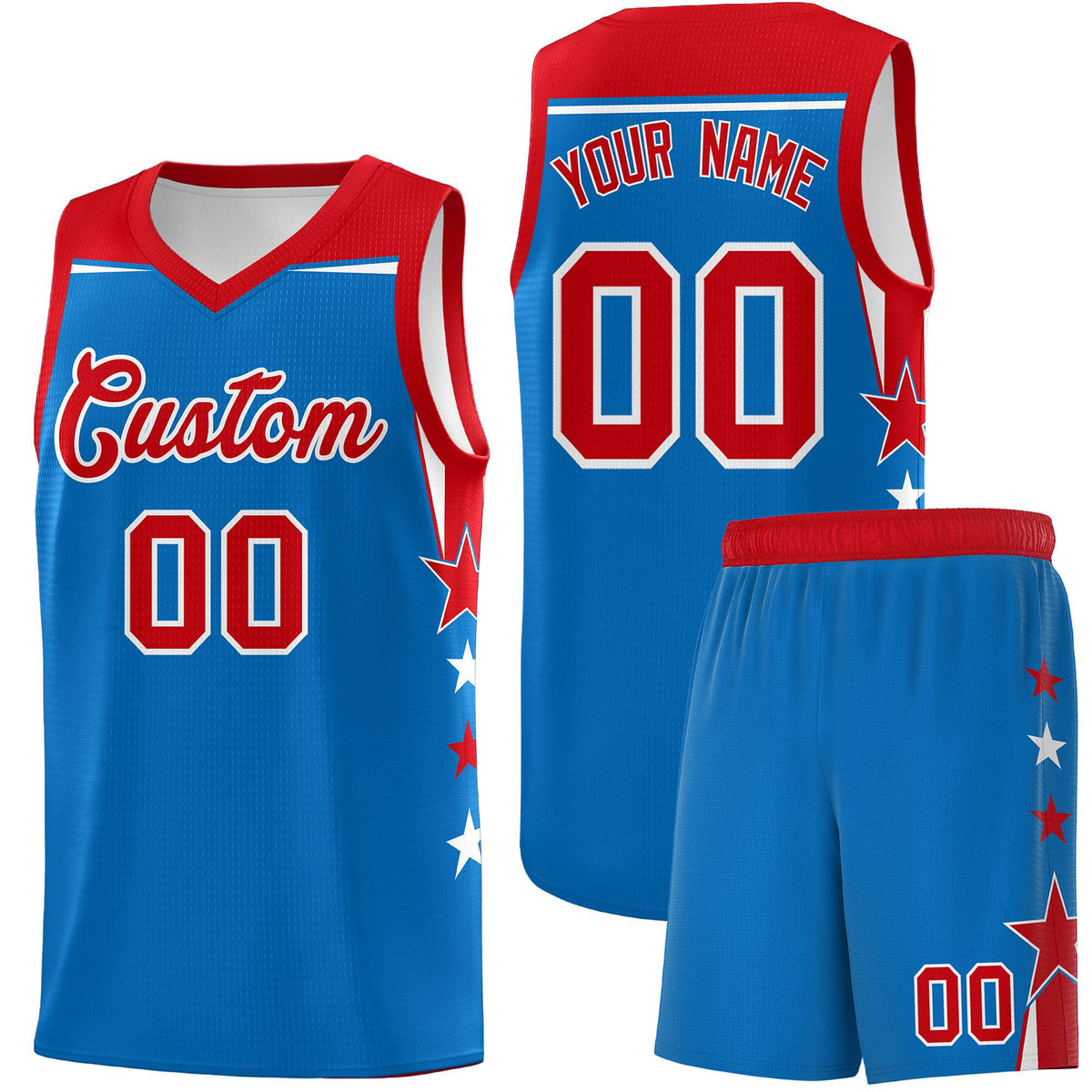 Custom Youth Basketball Uniform Royal Red Two Tone Side Star Color Block Team Jersey