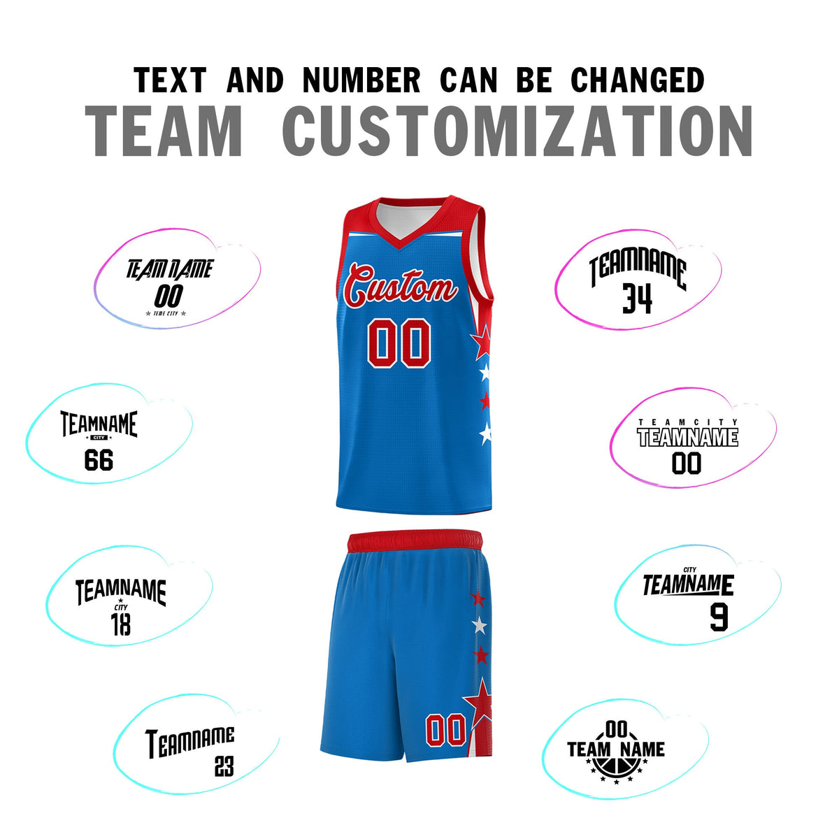 Custom Youth Basketball Uniform Royal Red Two Tone Side Star Color Block Team Jersey