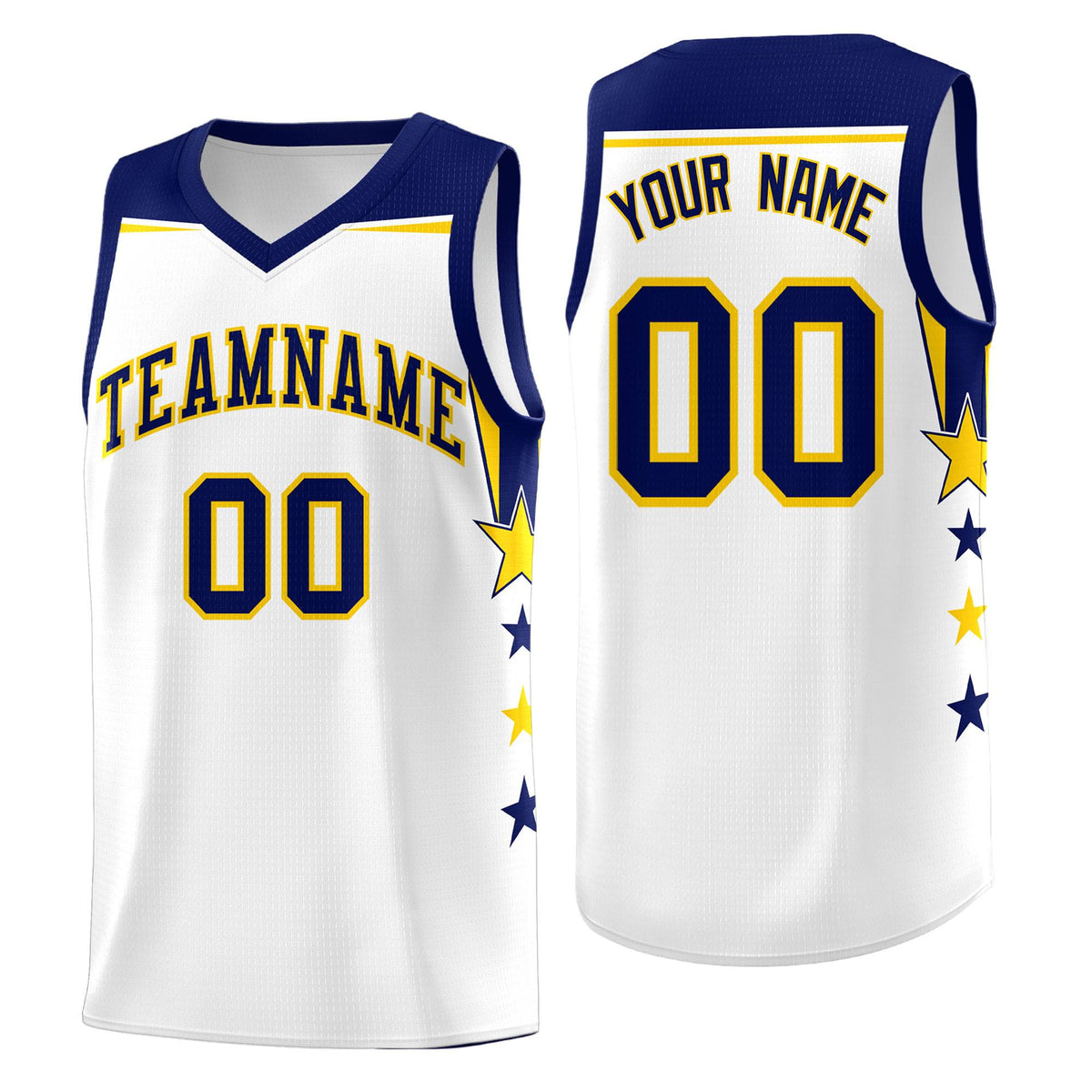 Custom Youth Basketball Uniform White Navy Two Tone Side Star Personalized Team Jersey