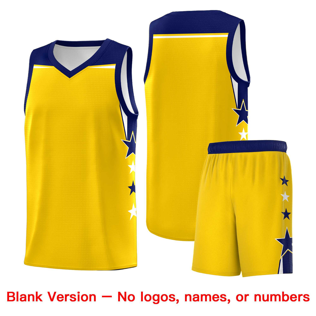 Custom Youth Basketball Uniform Gold Navy Two Tone Side Star Personalized Team Jersey