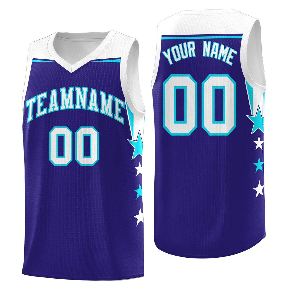 Custom Youth Basketball Uniform Royal White Two Tone Side Star Add Name Number &amp; Logo