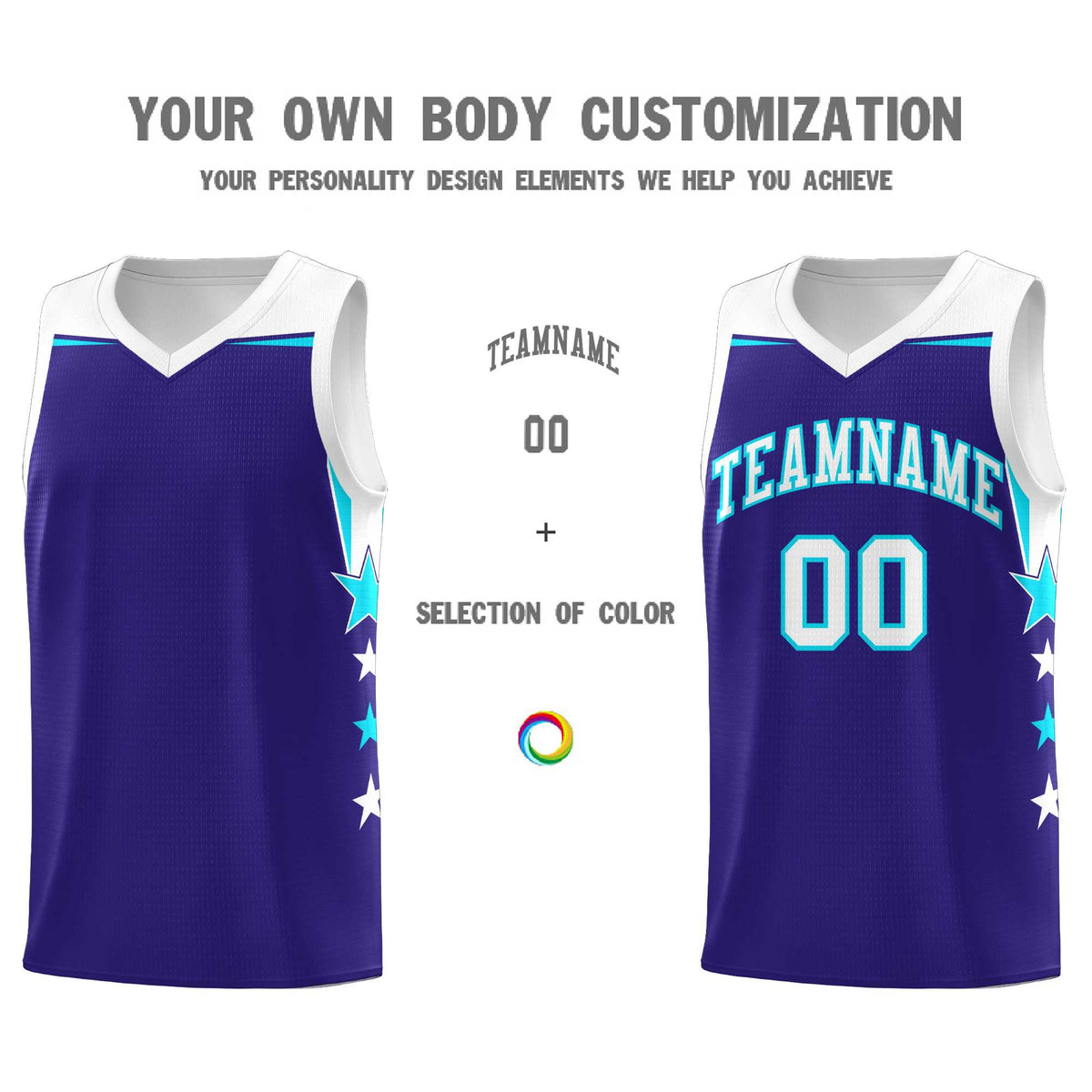 Custom Youth Basketball Uniform Royal White Two Tone Side Star Add Name Number &amp; Logo