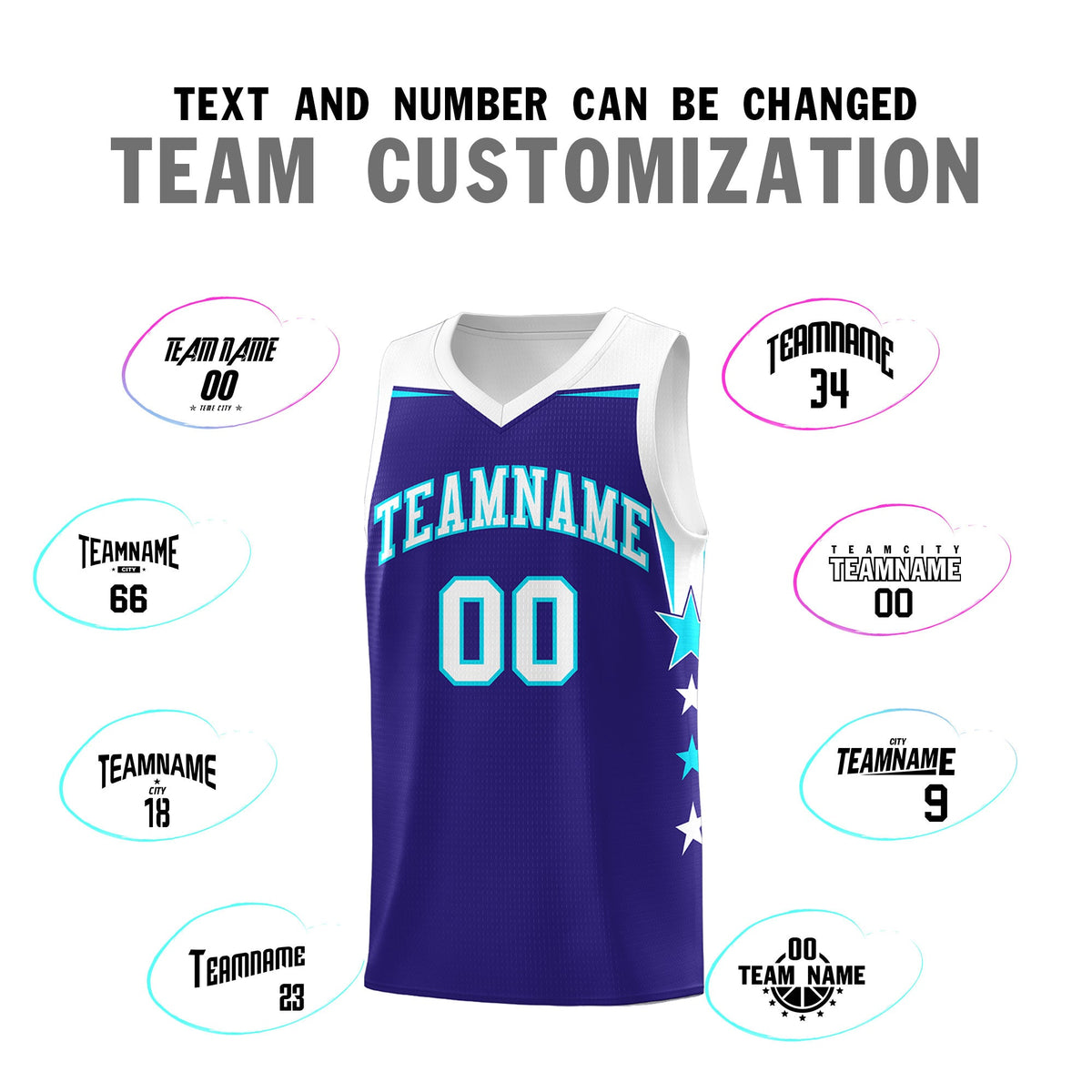 Custom Youth Basketball Uniform Royal White Two Tone Side Star Add Name Number &amp; Logo