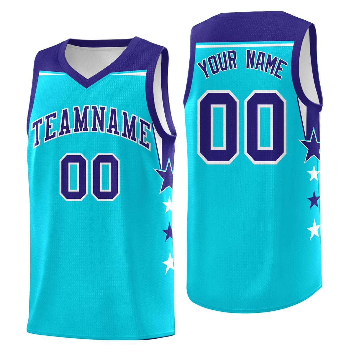 Custom Youth Basketball Uniform Sky Blue Royal Two Tone Side Star Personalized Team Jersey
