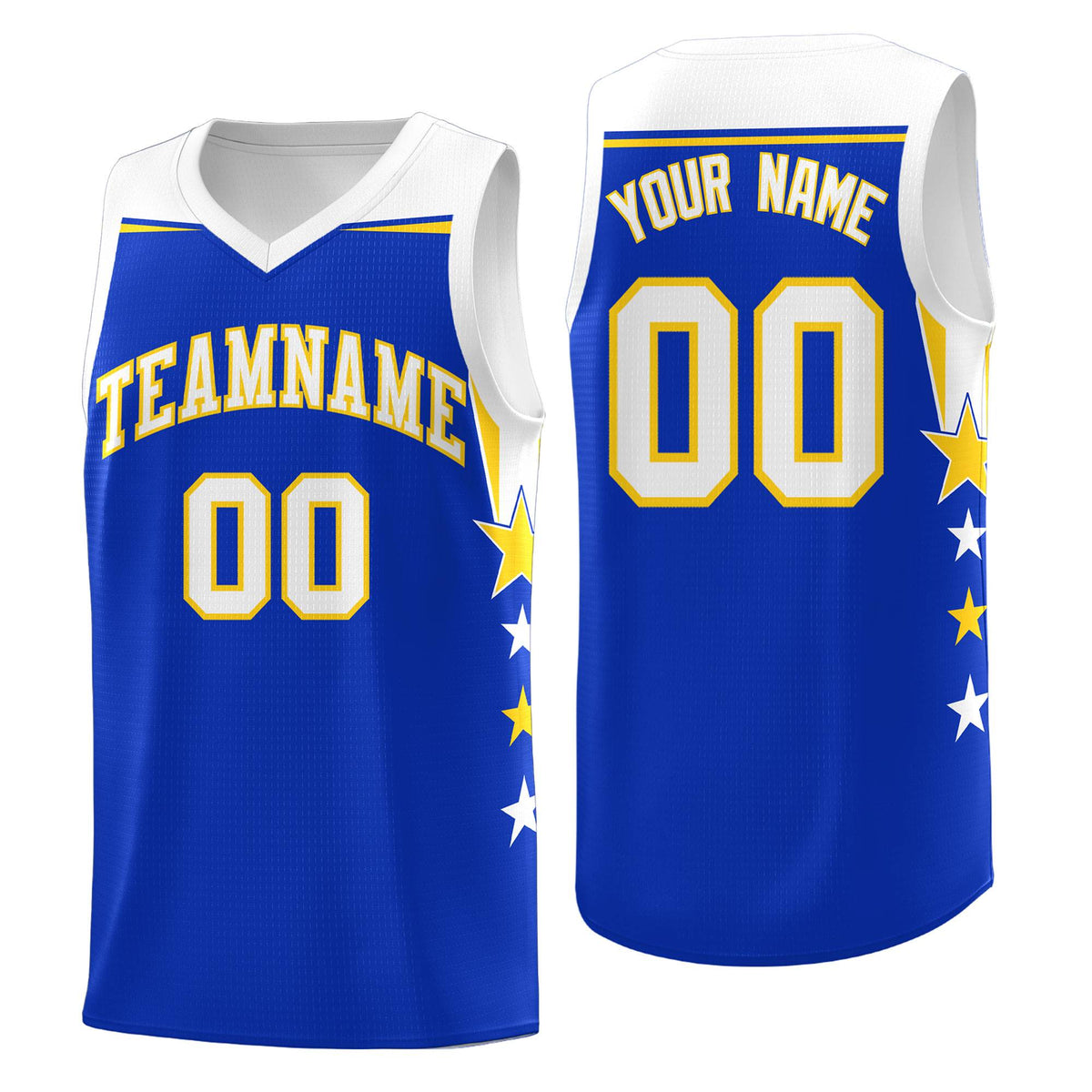 Custom Youth Basketball Uniform Royal White Two Tone Side Star Add Name Number &amp; Logo