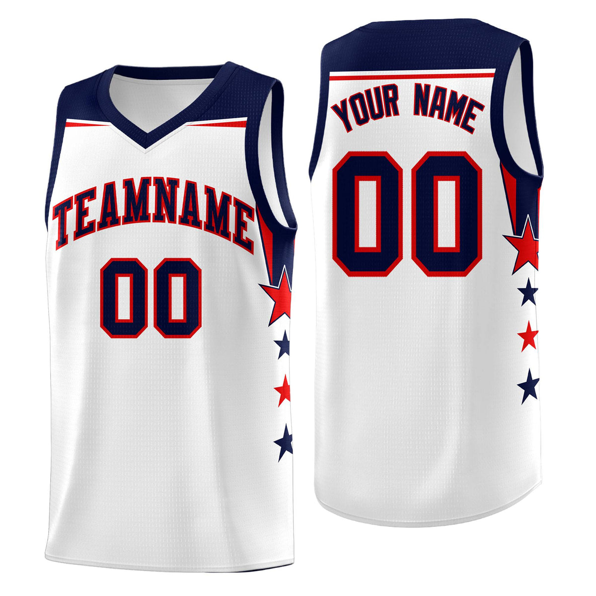 Custom Youth Basketball Uniform White Navy Two Tone Side Star Color Block Team Jersey