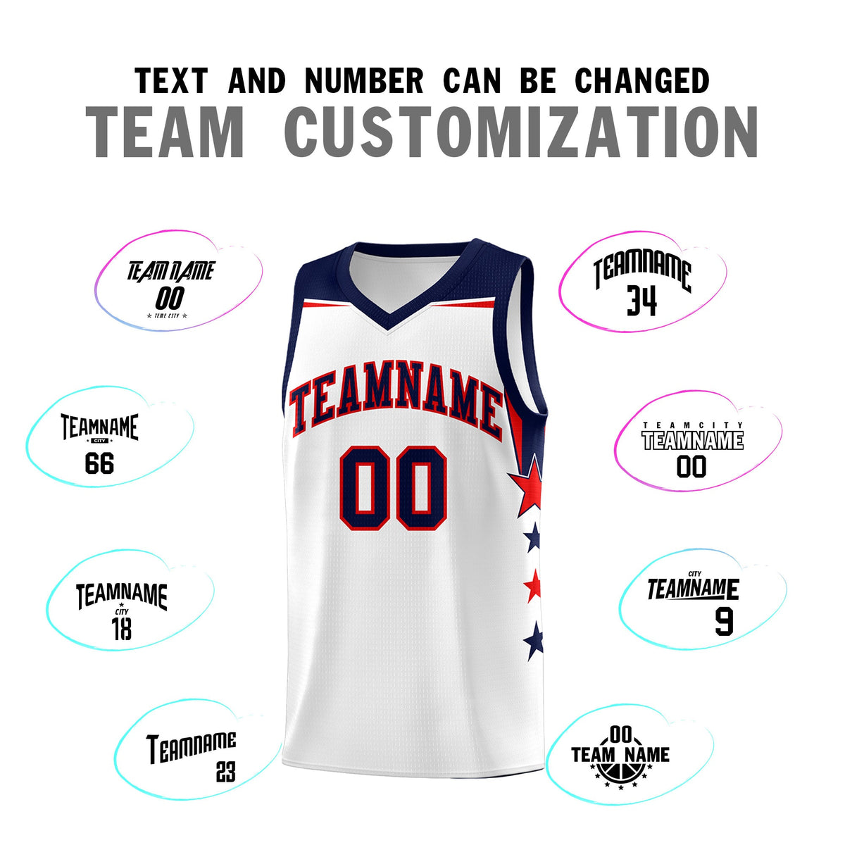 Custom Youth Basketball Uniform White Navy Two Tone Side Star Color Block Team Jersey